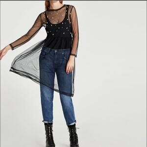 ZARA Black Sheer Pearl Tulle Dress XS – Party, Edgy, Chic
